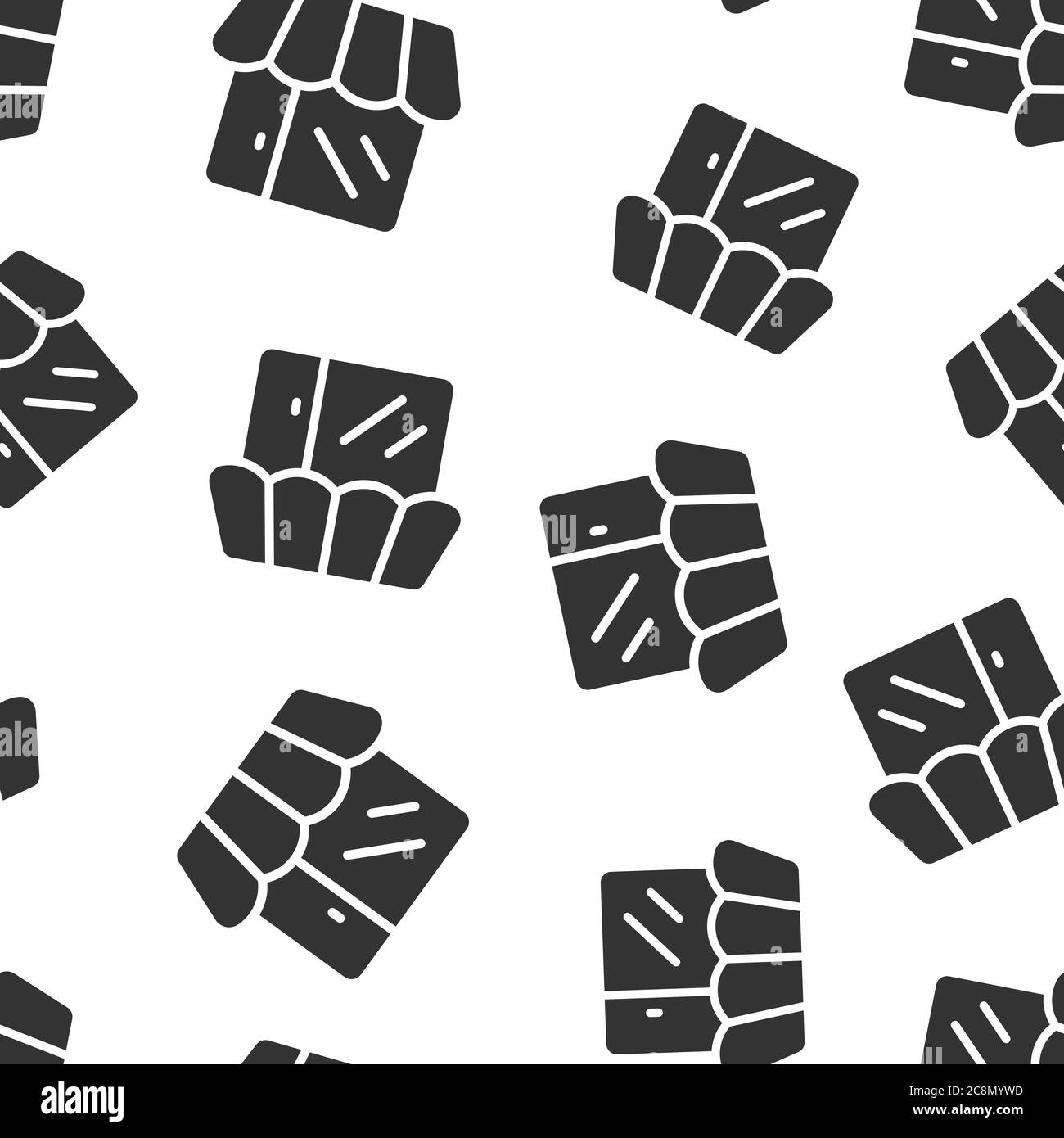 Icona del centro commerciale in stile piatto. Memorizzare l'illustrazione vettoriale su sfondo bianco isolato. Scopri il concetto aziendale di modello senza soluzione di continuità. Illustrazione Vettoriale