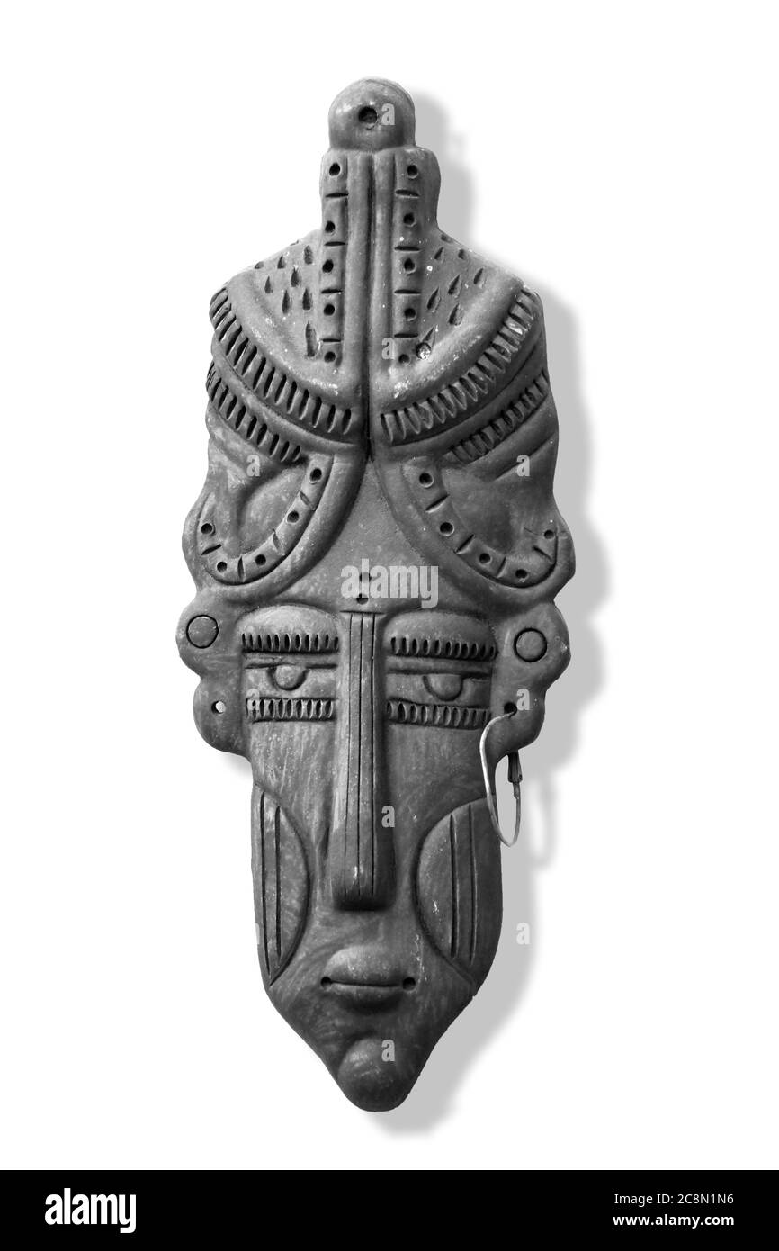 Artigianato umano del viso in argilla. Colore naturale, sfondo isolato e bianco. Risorsa grafica. Foto Stock