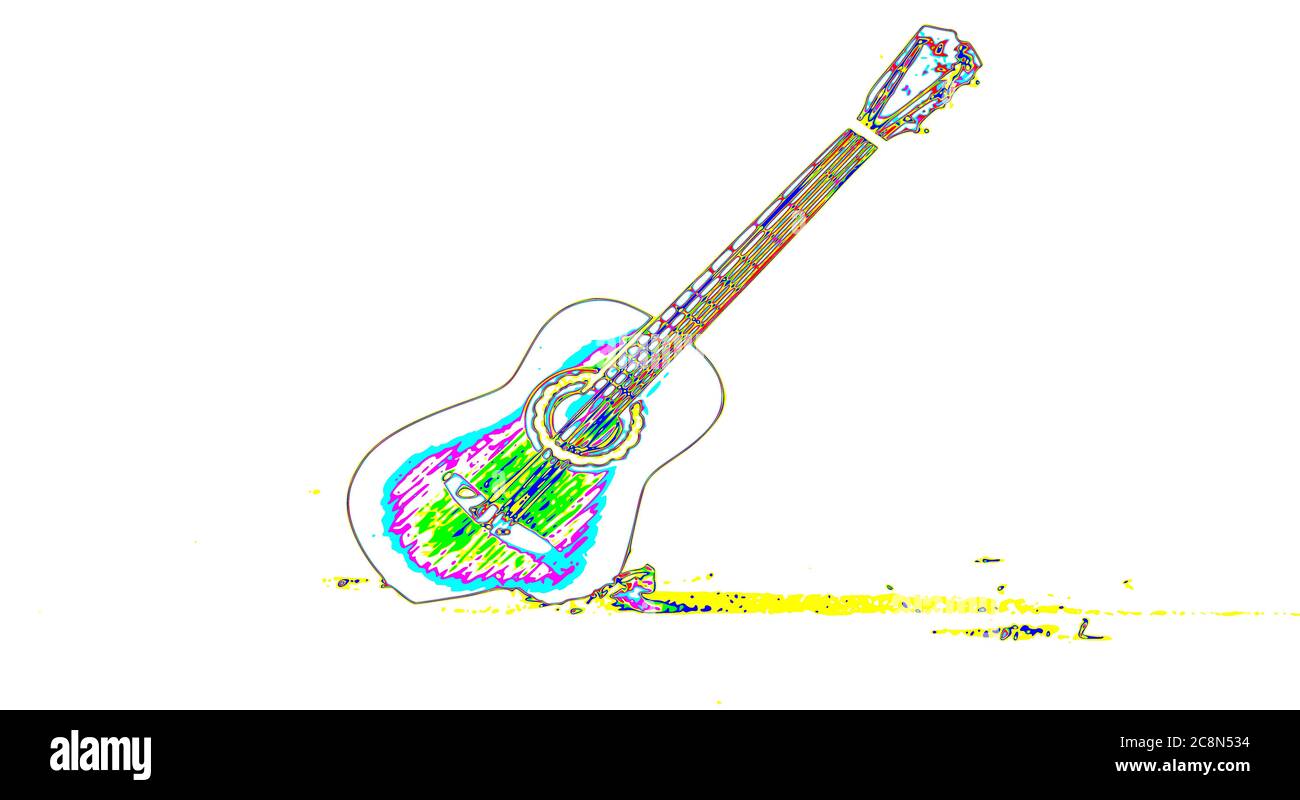 la chitarra classica su sfondo bianco Foto Stock