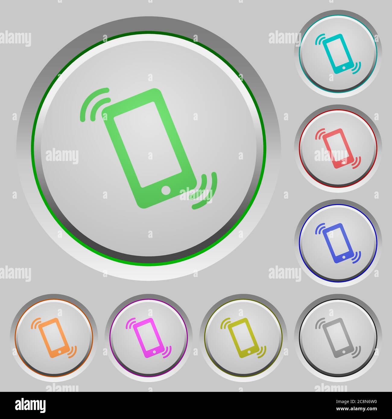 Set di pulsanti a pressione con suoneria del telefono. Illustrazione Vettoriale