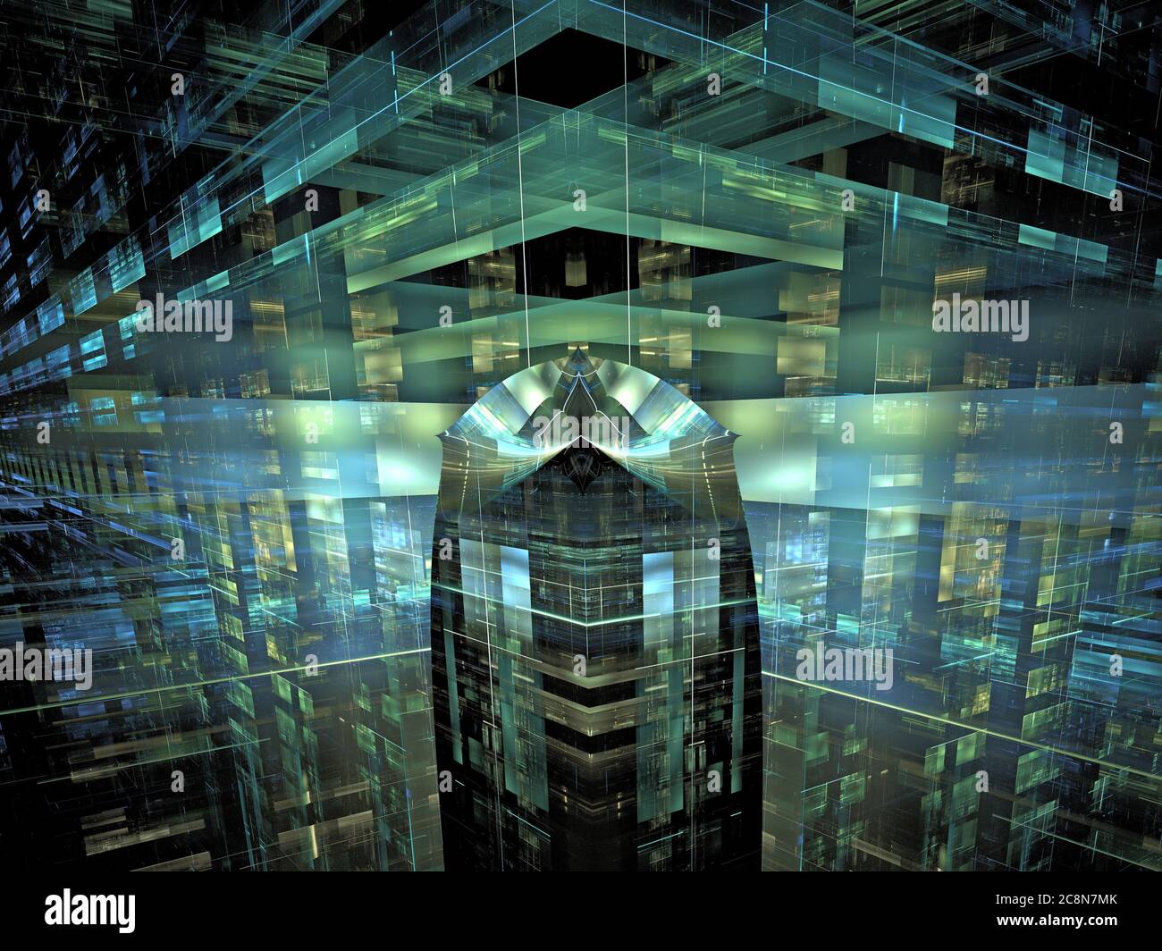 Fractal City Design - strutture grafiche tridimensionali per i temi della tecnologia, della comunicazione Foto Stock
