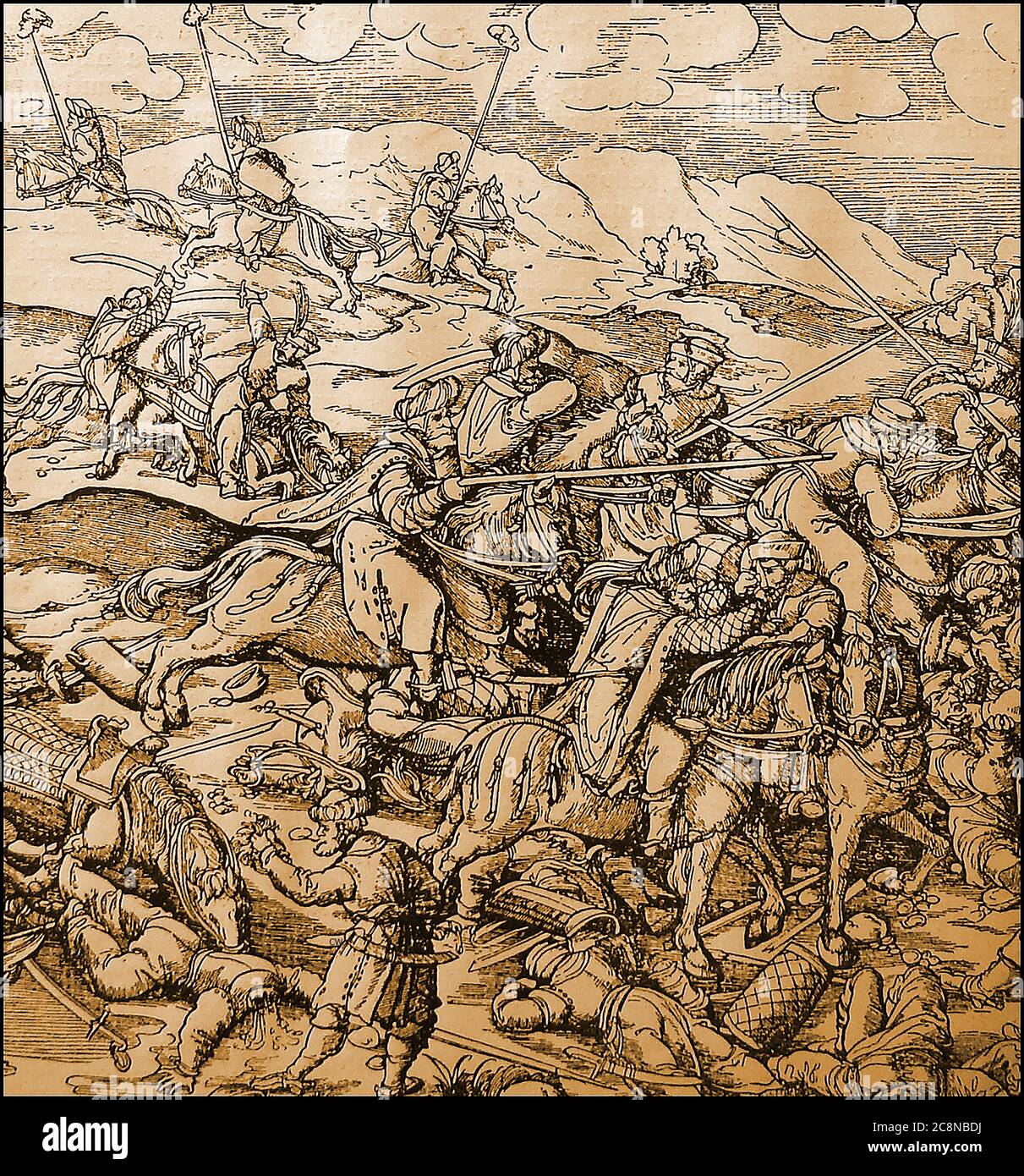 Battaglia di Ankara - forse sulla pianura di Çubuk ----- un'illustrazione del 1907 che mostra un conflitto tra Mongoli e Turchi. Foto Stock