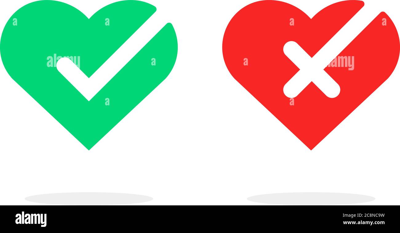 cuori colorati con segni di spunta Illustrazione Vettoriale