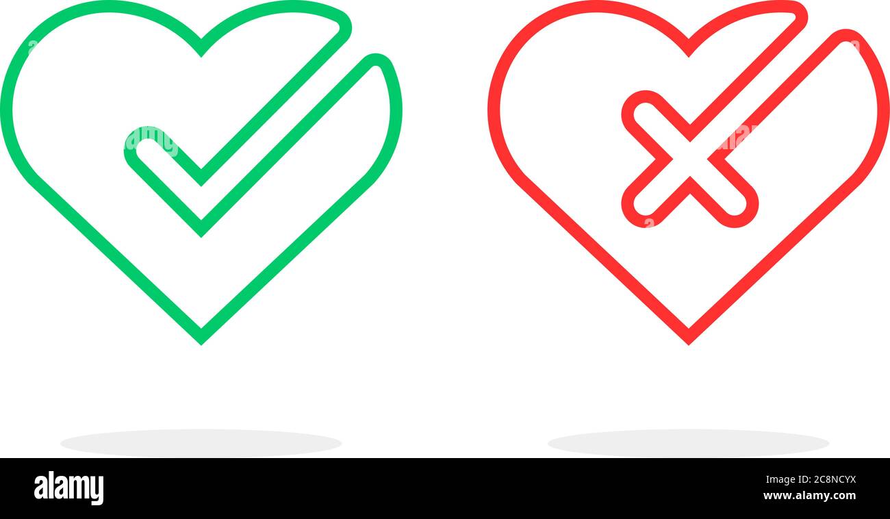 segni di spunta lineari sui cuori Illustrazione Vettoriale