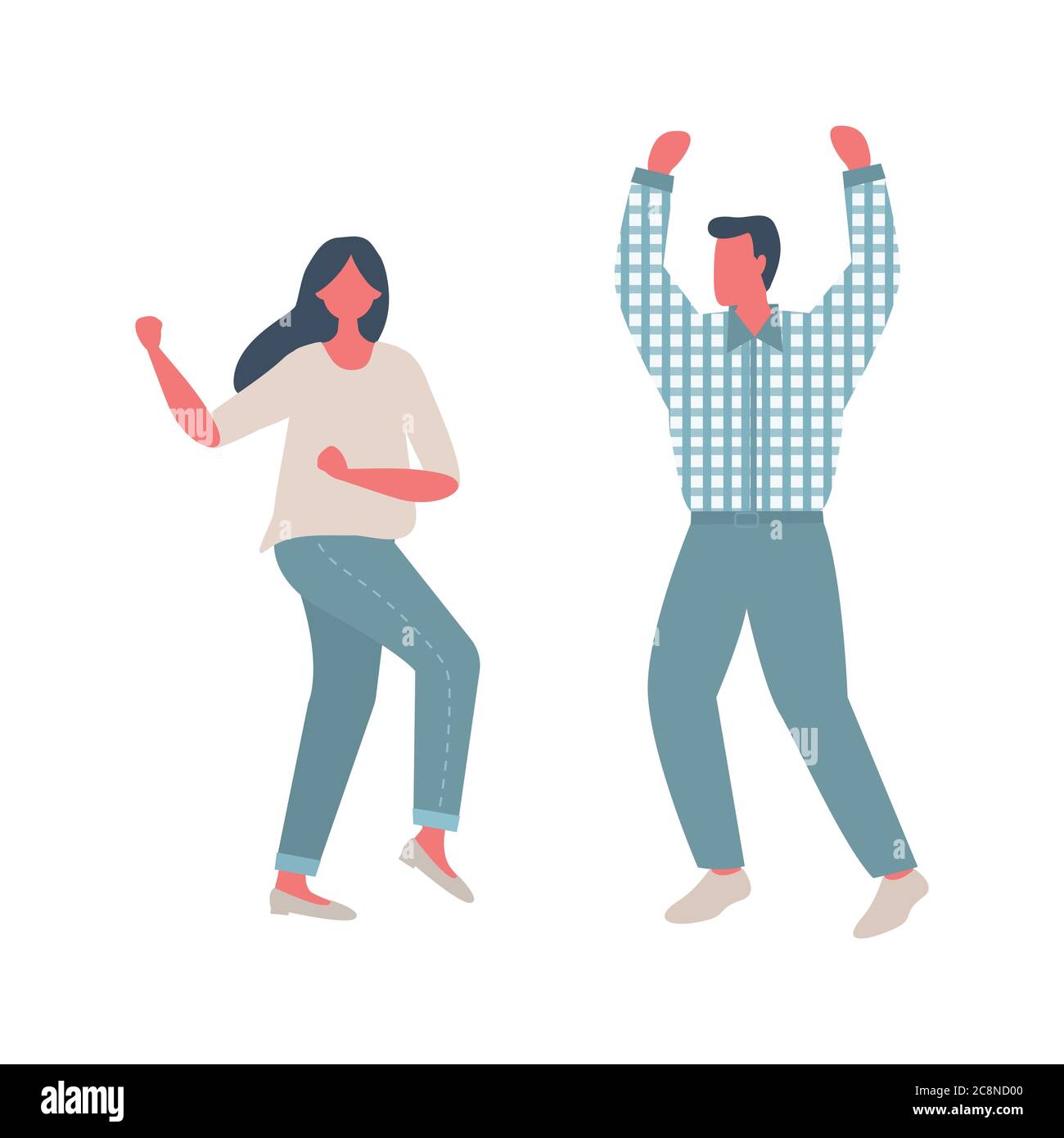 Gente che balla. Il giovane e la giovane donna gioiscono e ballano. Icone di persone positive. Illustrazione vettoriale Illustrazione Vettoriale
