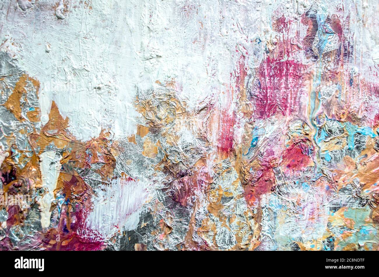 Disegnata a mano di pittura acrilica. L'arte astratta sfondo. Pittura Acrilica su tela di canapa. Colore e struttura. Frammento di opere d'arte. Pennellate di vernice. Ar moderno Foto Stock