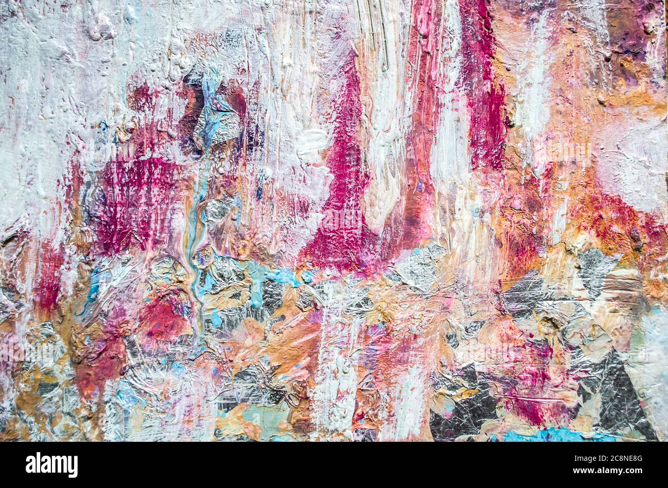 Disegnata a mano di pittura acrilica. L'arte astratta sfondo. Pittura Acrilica su tela di canapa. Colore e struttura. Frammento di opere d'arte. Pennellate di vernice. Ar moderno Foto Stock