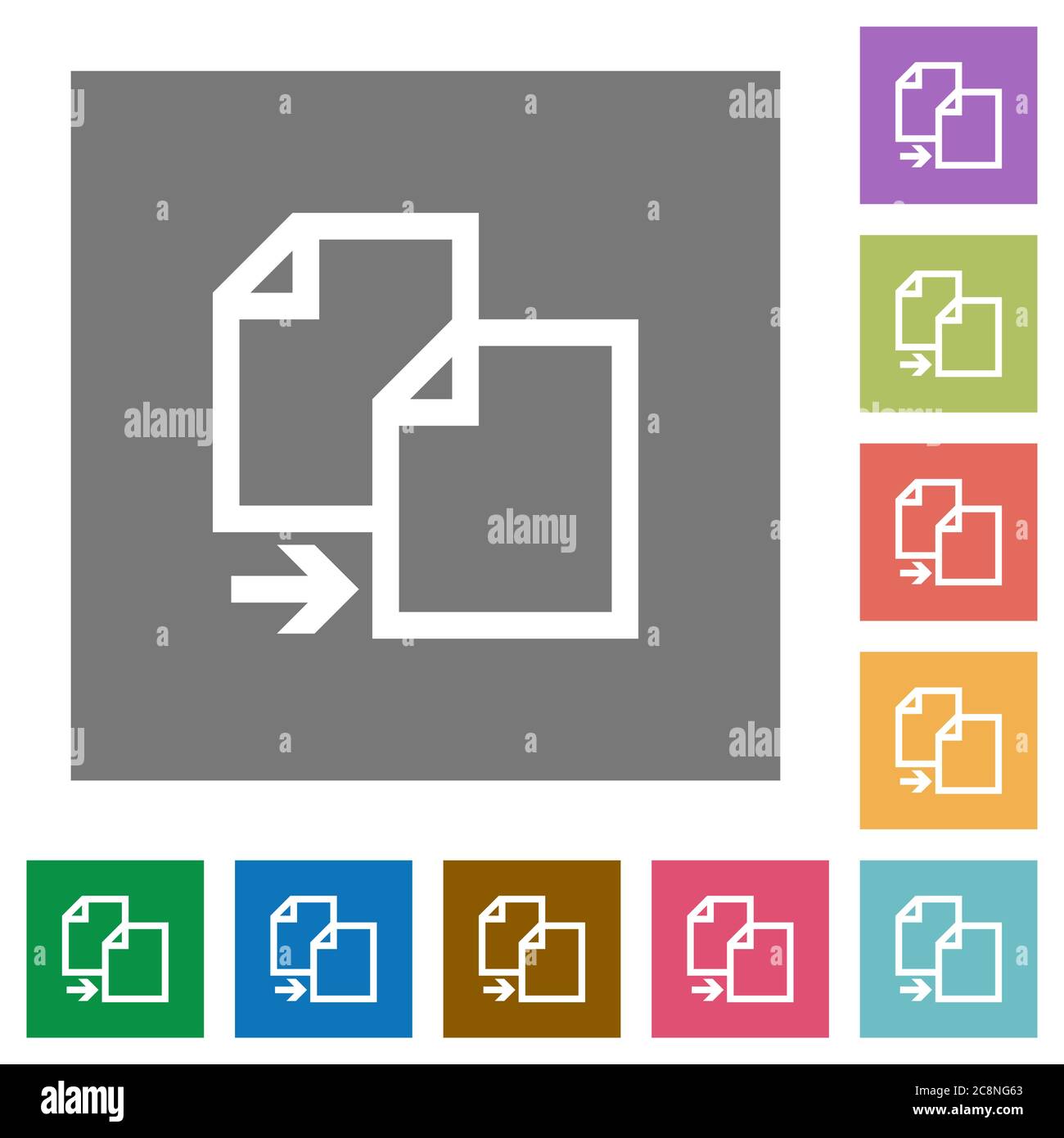 Copia insieme di icone piatte su sfondo quadrato a colori. Illustrazione Vettoriale