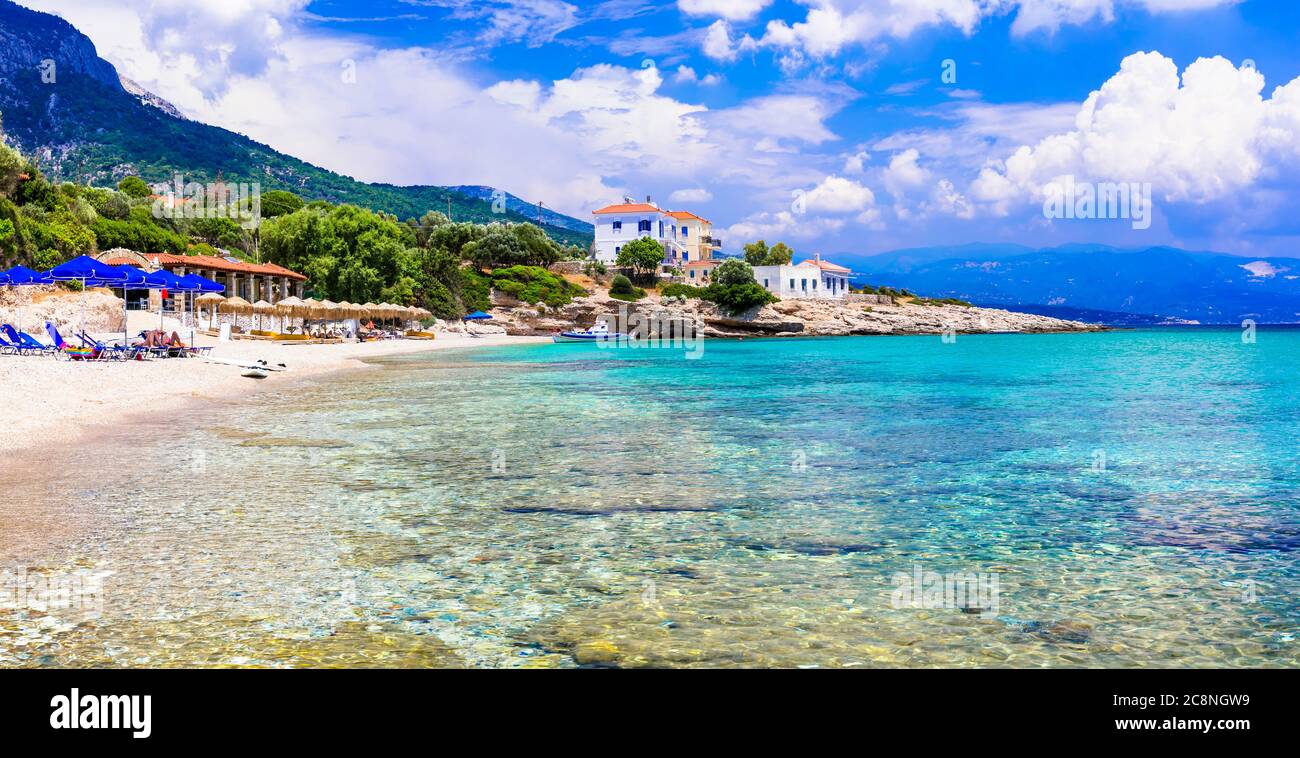 Grecia. Idilliache e belle spiagge dell'isola di Samos - bellissima spiaggia di Lignionas Foto Stock