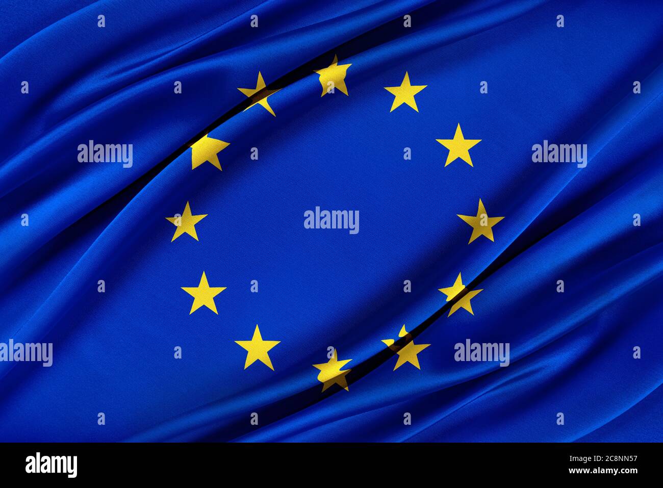 Bandiera colorata dell'Unione europea che sventola nel vento Foto Stock