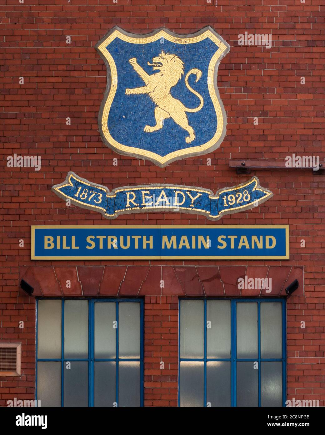 Rangers FC Bill Struth, cartello principale, Ibrox Stadium, Glasgow, Scozia, Regno Unito Foto Stock