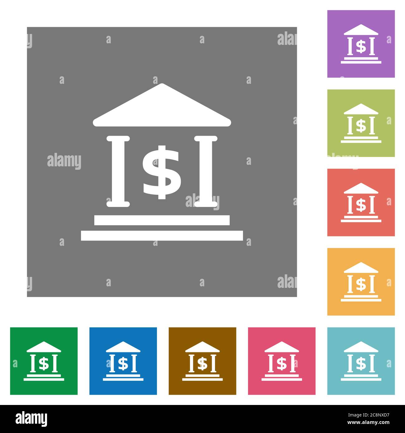 Icona di un piatto di una banca del dollaro su sfondo quadrato colorato. Illustrazione Vettoriale