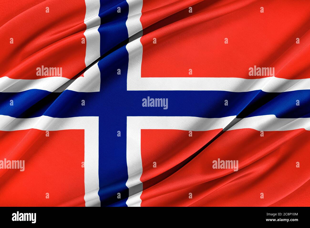 Bandiera norvegese colorata che sventola nel vento. Foto Stock