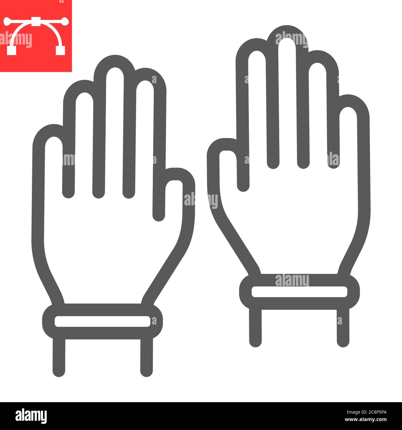 Guanti di sicurezza icona linea, igiene e protezione, guanti in gomma segno vettoriale grafica, icona tratto lineare modificabile, eps 10. Illustrazione Vettoriale