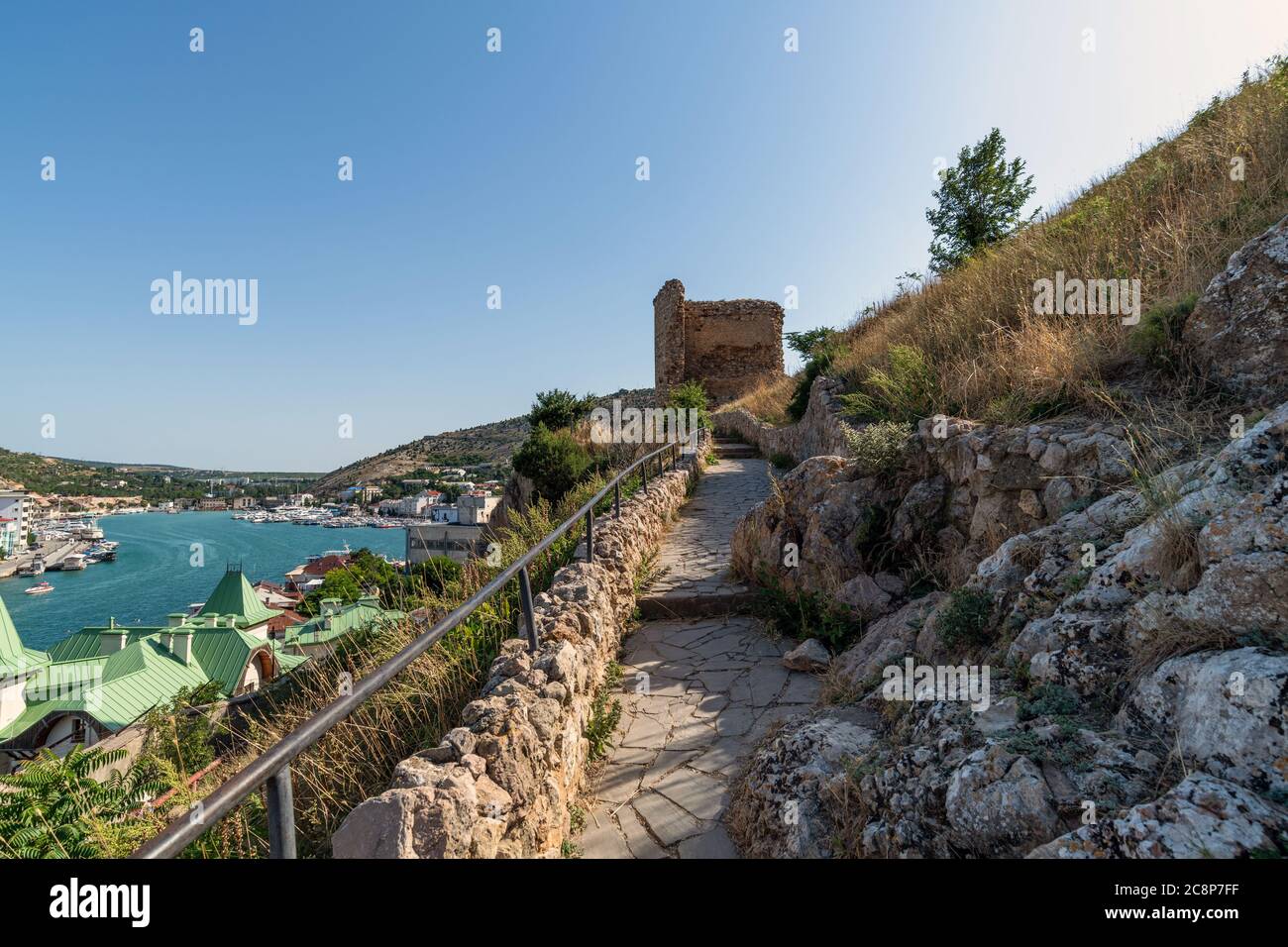 Torre del Grillo Bernabo. Rovine della fortezza genovese Chembalo in Crimea Foto Stock