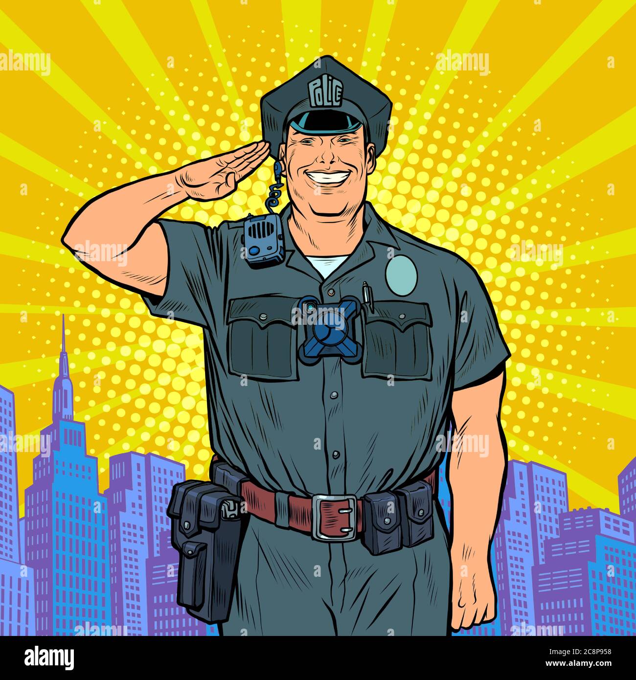 Un buon poliziotto saluta. Lavoro di polizia Illustrazione Vettoriale