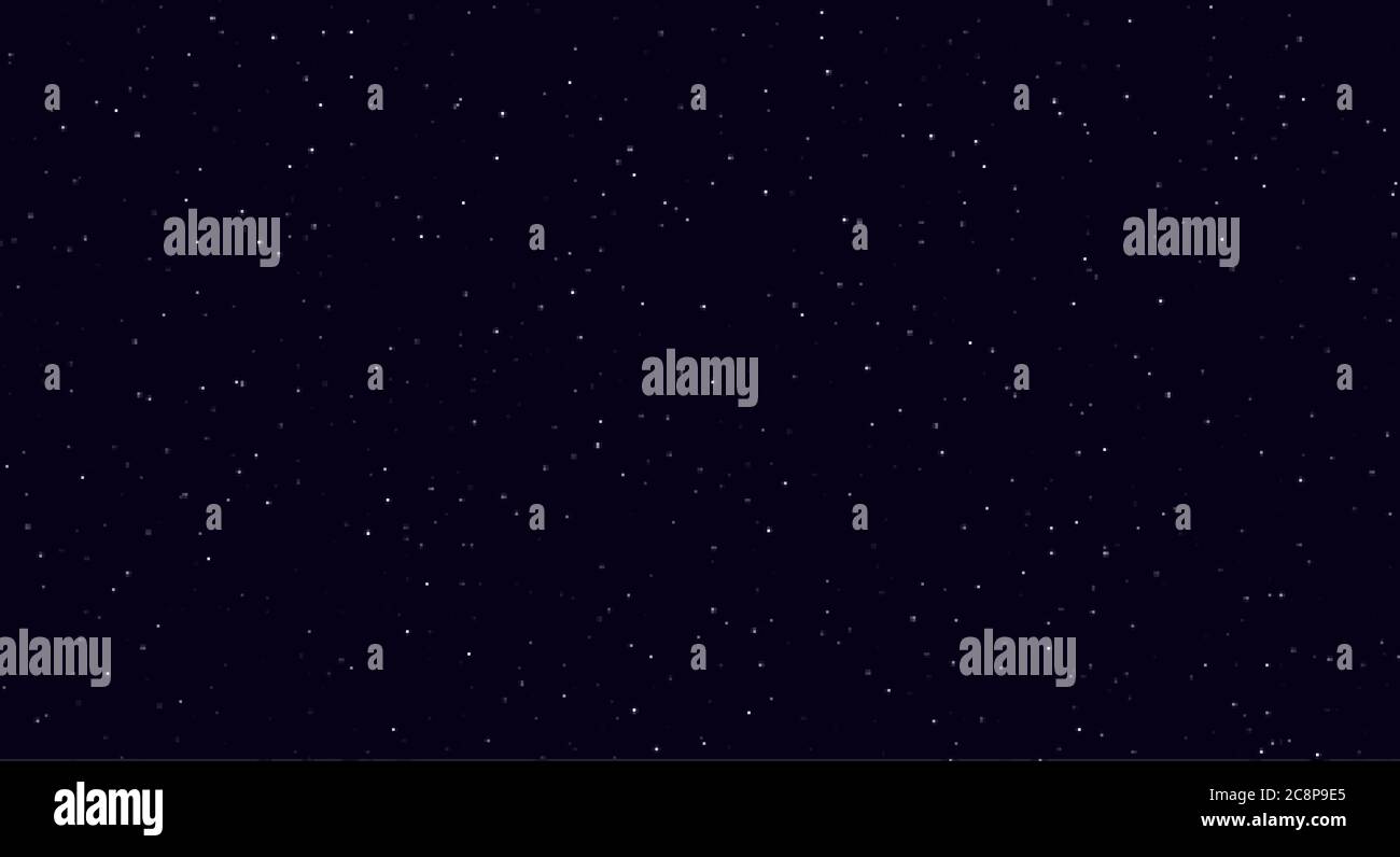 Cielo notturno astratto, bianco scintillante su uno sfondo blu scuro. Effetto luce color argento. Illustrazione Vettoriale