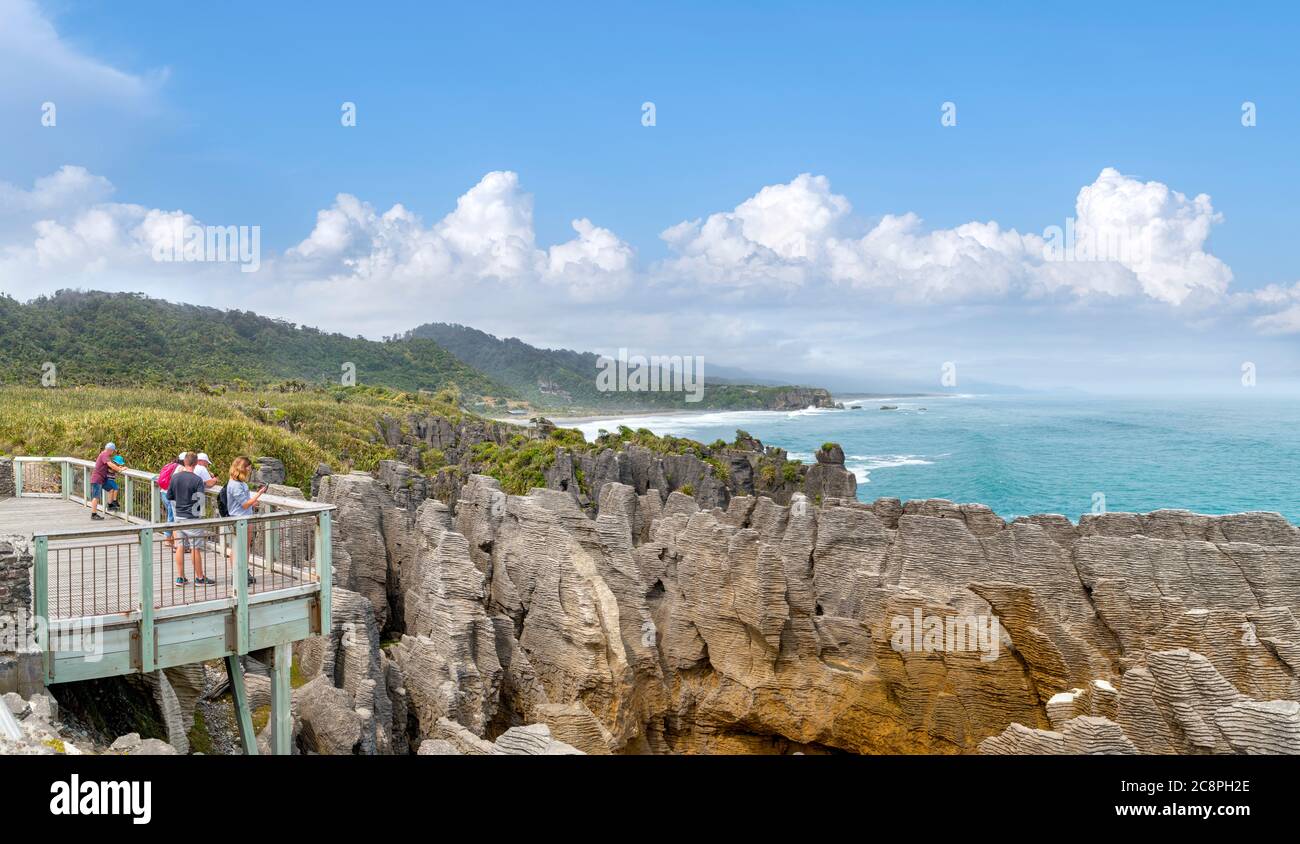 Pancake Rocks, Punakaiki, nella costa occidentale dell'Isola del Sud, Nuova Zelanda Foto Stock