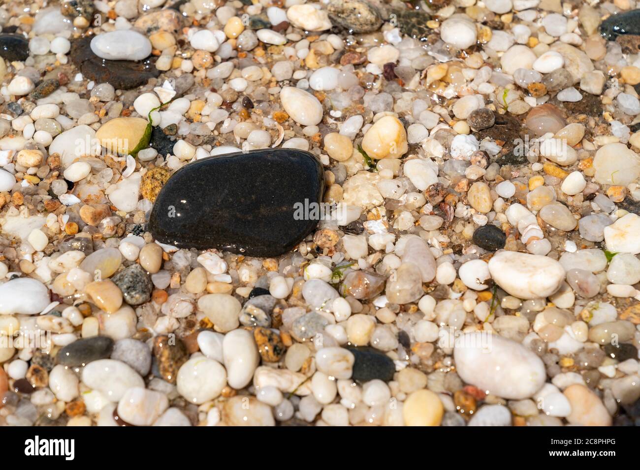 Marmo bagnato e graniti sulla spiaggia dell'oceano Foto Stock