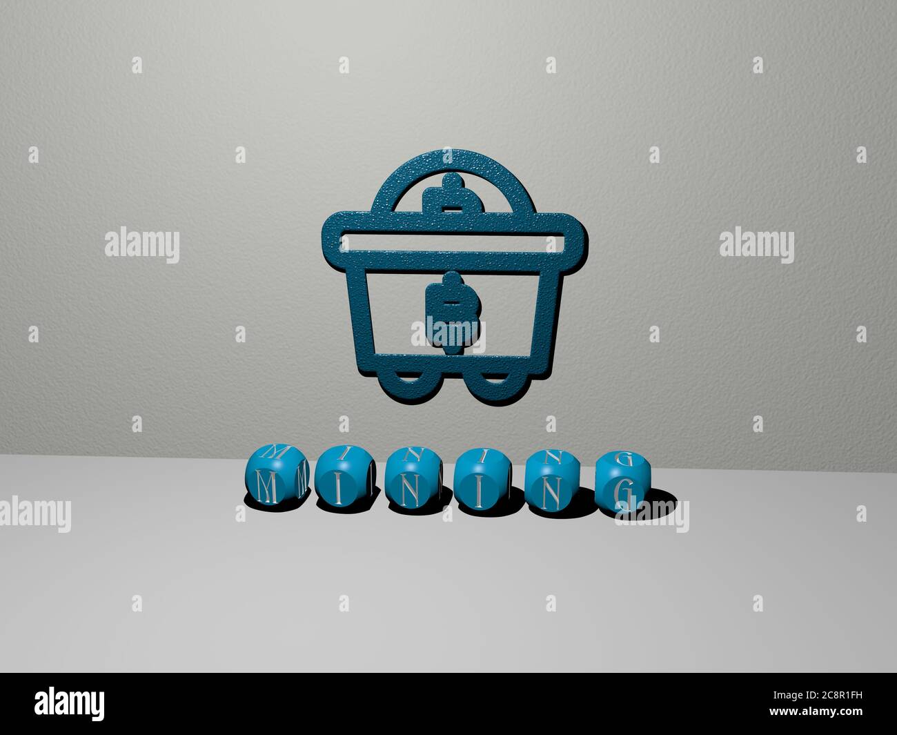 Illustrazione 3D di grafica e testo di estrazione realizzati con lettere metalliche per i significati correlati del concetto e delle presentazioni. Sfondo e bitcoin Foto Stock