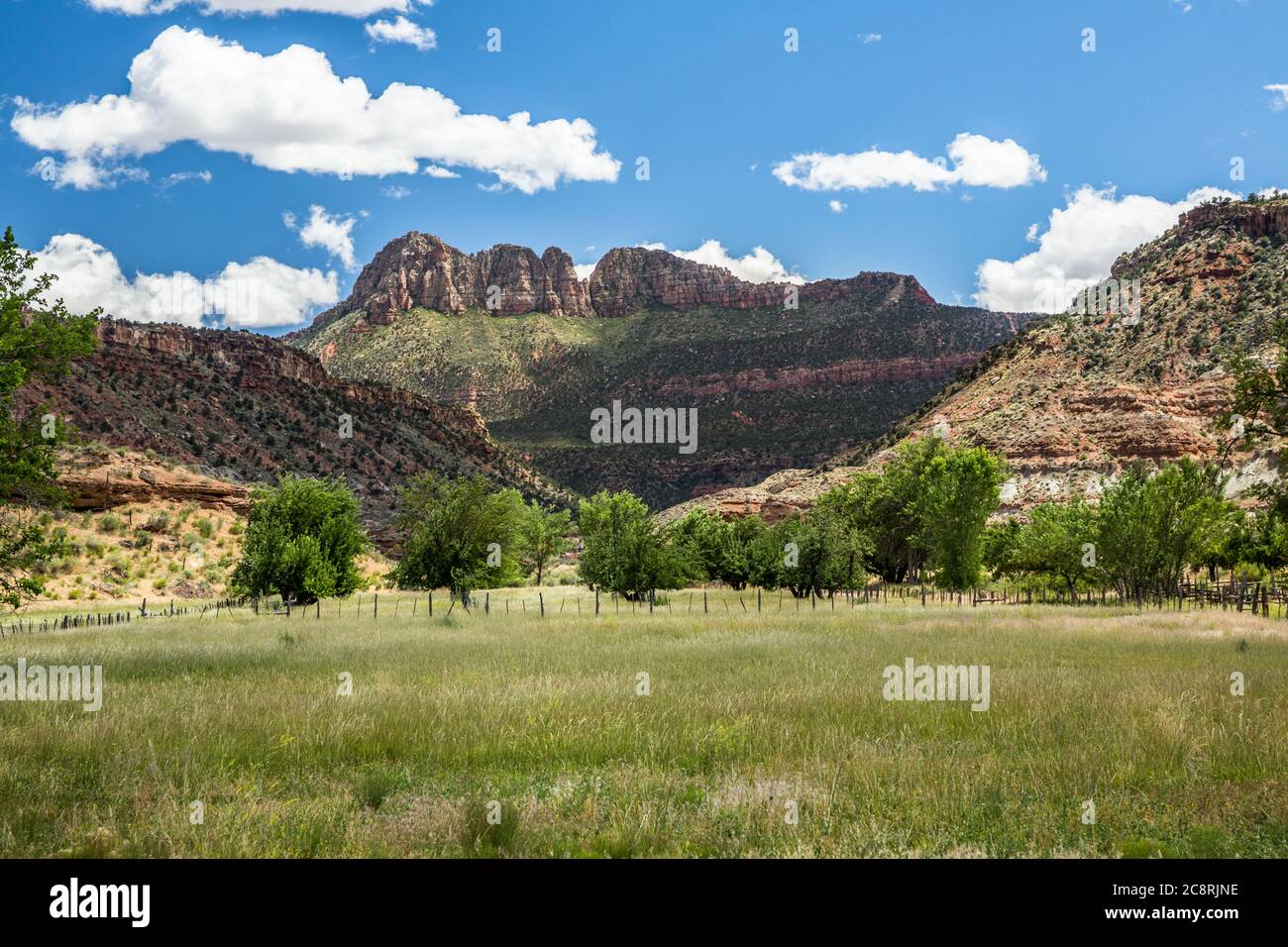 Appena a sud di Springdale e del Parco Nazionale di Zion, Smithsonian Butte si erge in alto sopra il deserto circostante. Foto Stock