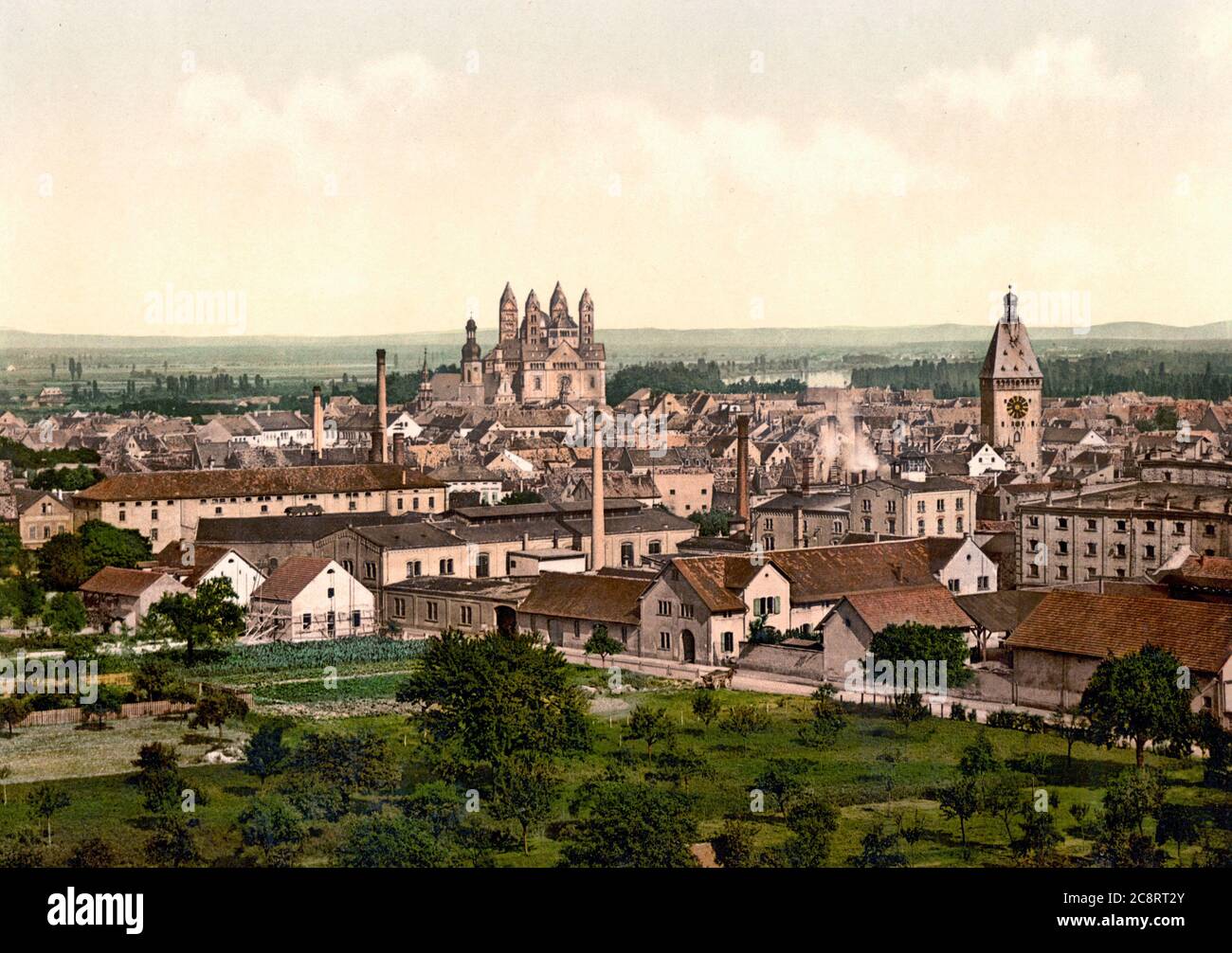 Speyer, vista generale, il Reno, Germania, circa 1900 Foto Stock