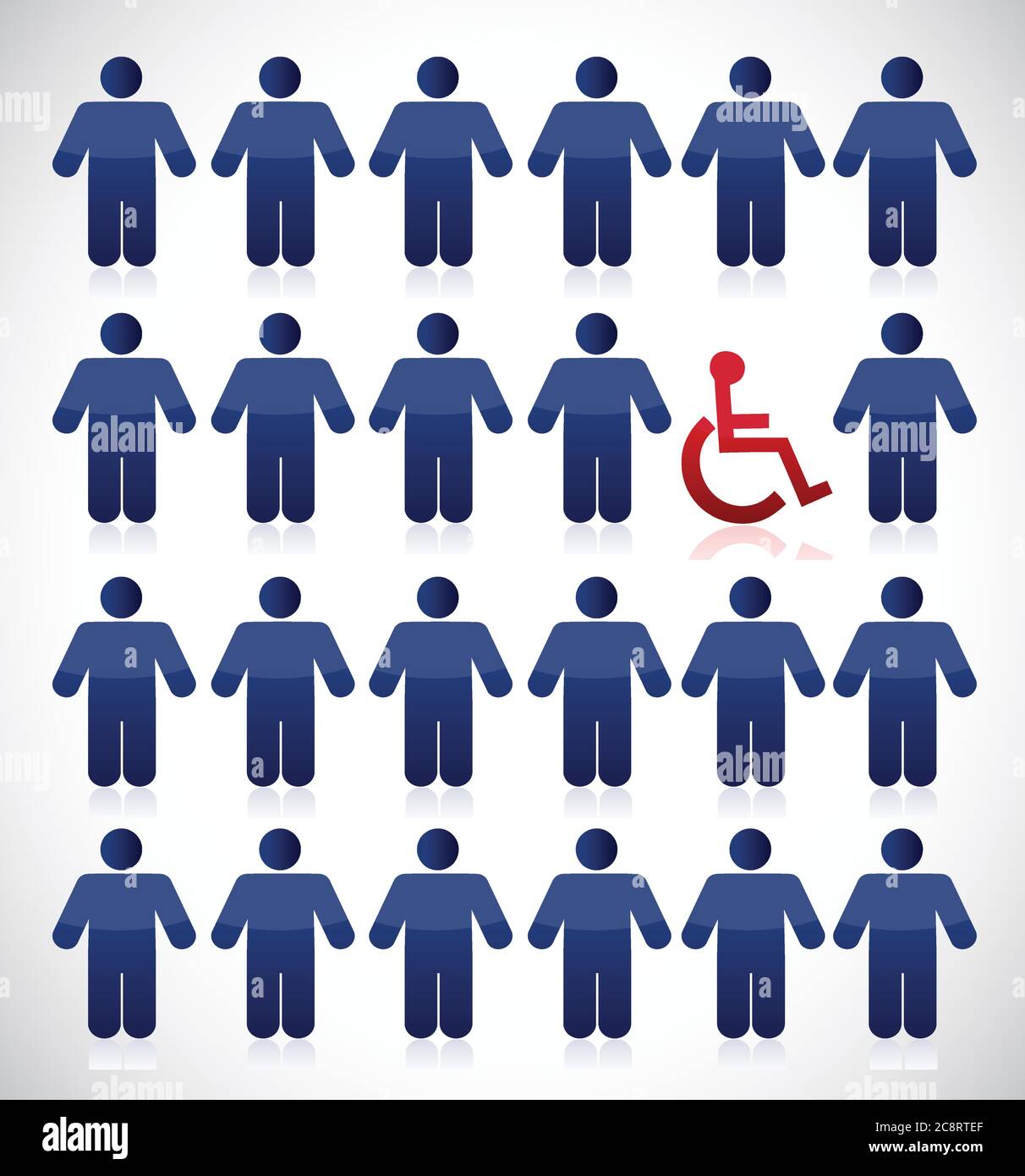 Handicap nel mezzo di un insieme di persone. Disegno di illustrazione sopra bianco Illustrazione Vettoriale