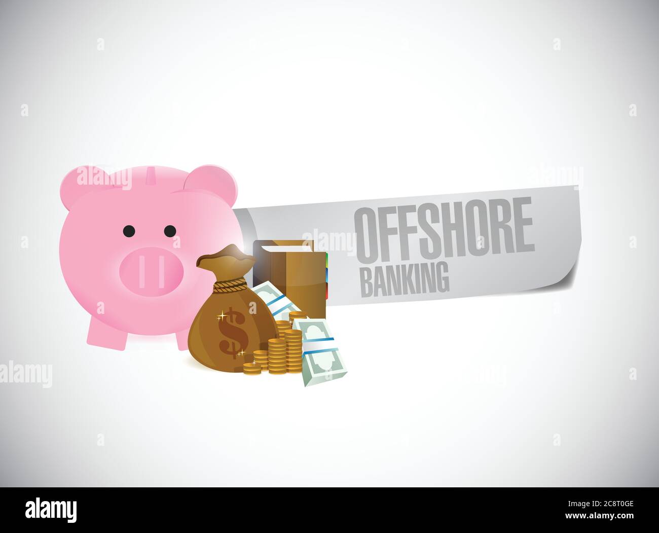 Disegno di illustrazione di segno di operazioni bancarie offshore su uno sfondo bianco Illustrazione Vettoriale