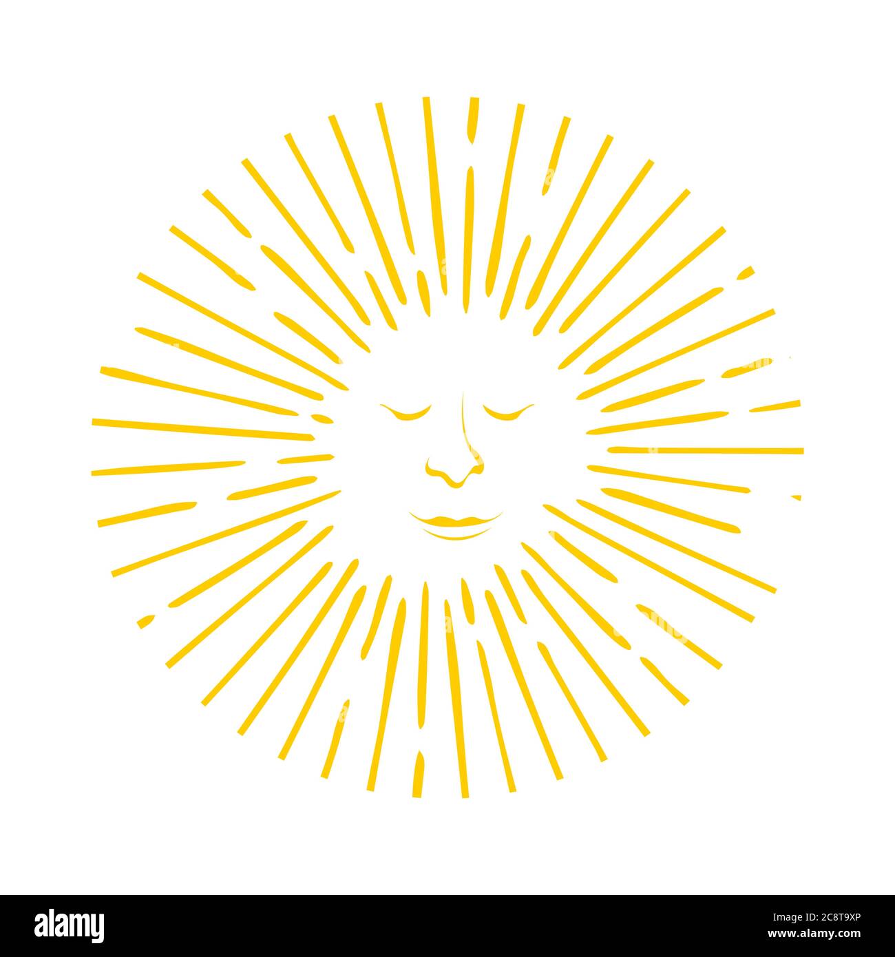 vettore luminoso del logo del sole con sorriso rilassante icona del viso in stile meditazione illustrazioni del tema Illustrazione Vettoriale