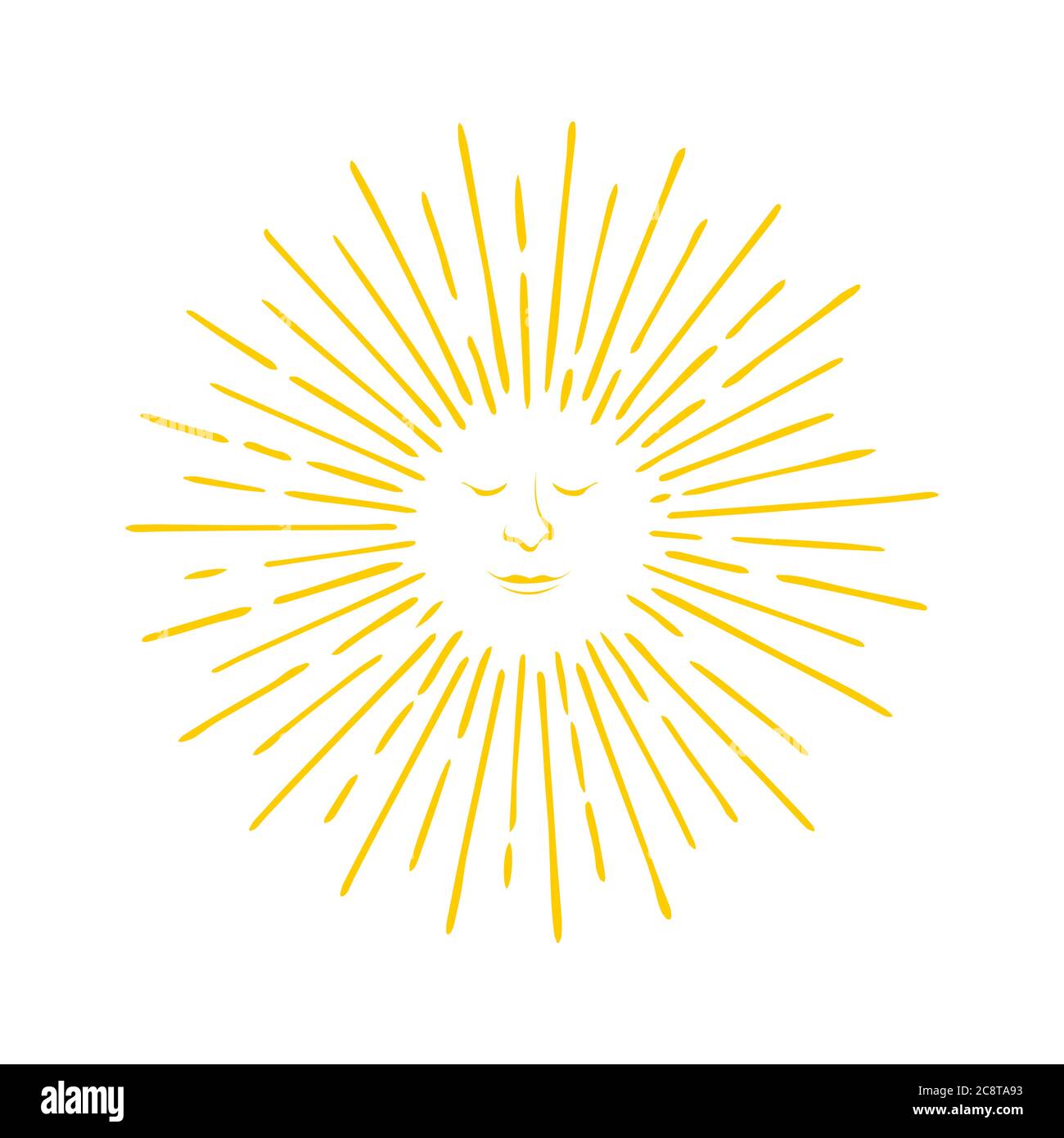vettore luminoso del logo del sole con sorriso rilassante icona del viso in stile meditazione illustrazioni del tema Illustrazione Vettoriale