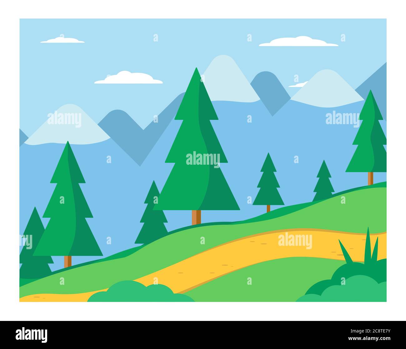 Illustrazione vettoriale piatta del paesaggio montano Illustrazione Vettoriale