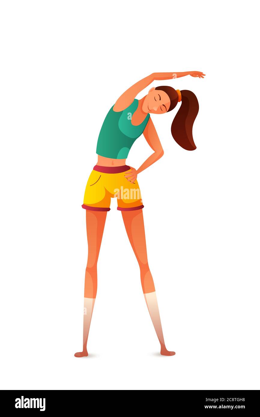 Ragazza fare stretching esercizio illustrazione Illustrazione Vettoriale