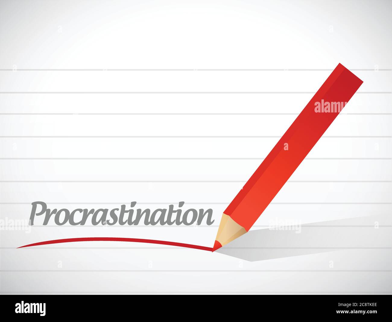 Disegno dell'illustrazione del messaggio di procrastinazione su sfondo bianco Illustrazione Vettoriale