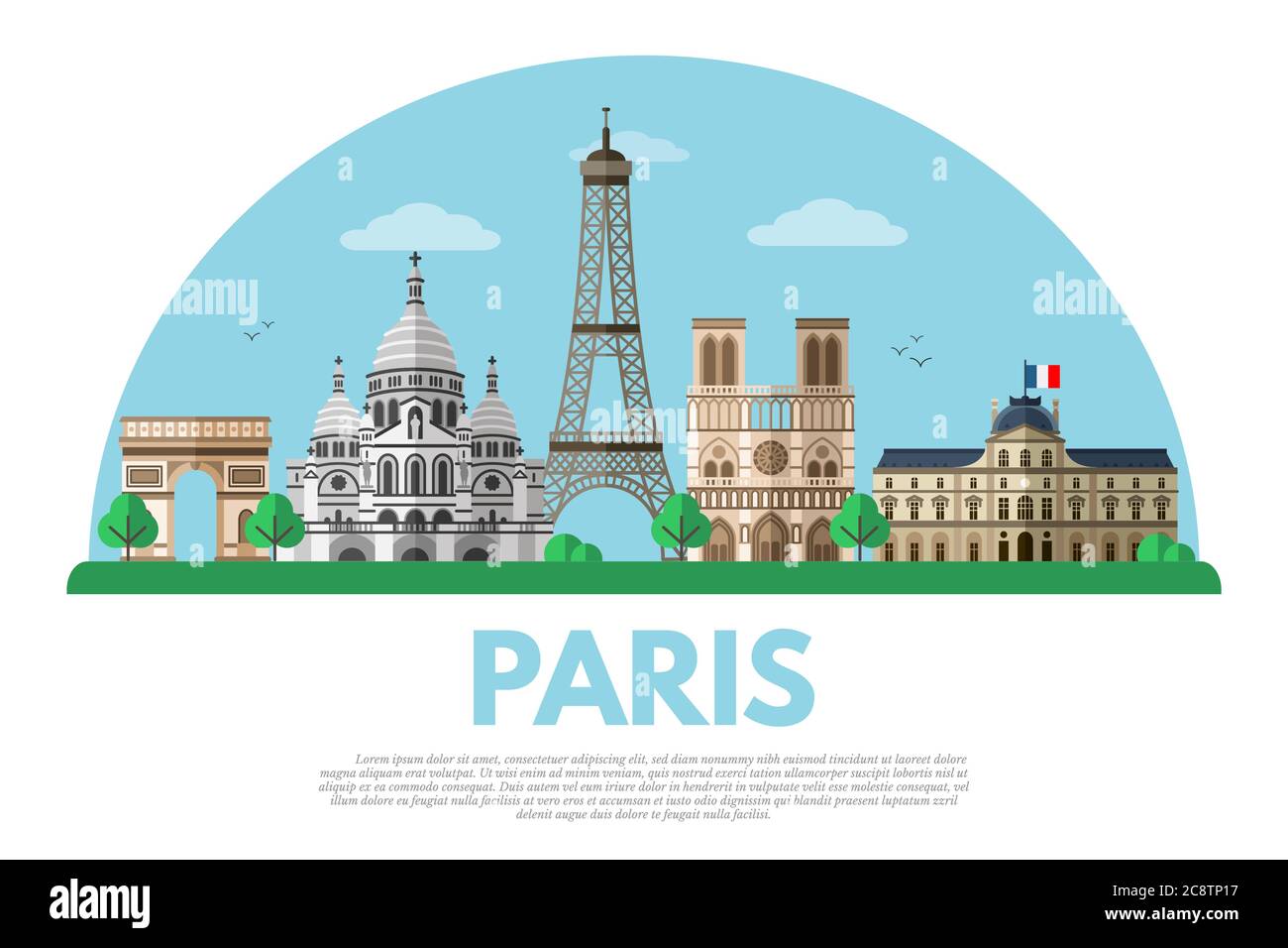 Modello banner vettoriale piatto della città di Parigi Illustrazione Vettoriale