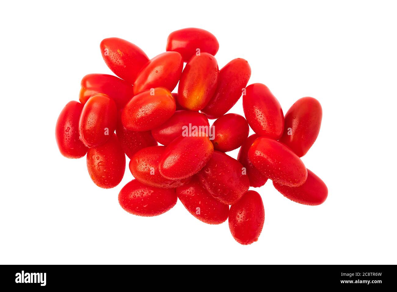 Vista dall'alto del pomodoro fresco isolato su sfondo bianco Foto Stock