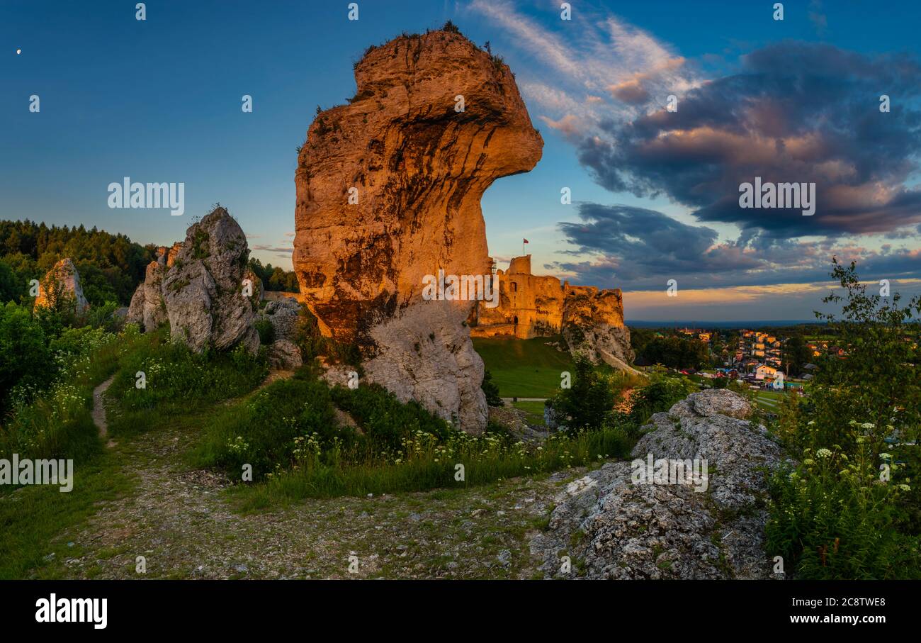 Castello di Ogrodzieniec in Polonia il castello fa parte del sistema delle roccaforti note come nidi delle aquile Foto Stock