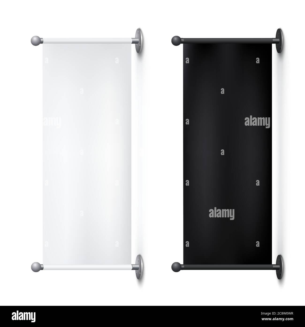 Striscioni in tessuto bianco e nero per pubblicità, sito web, volantini. Modello vuoto. Illustrazione vettoriale Illustrazione Vettoriale