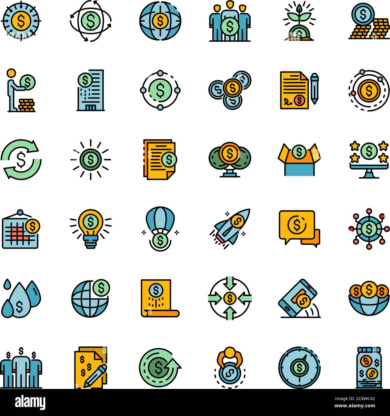 Le icone della piattaforma di crowdfunding impostano il vettore piatto Illustrazione Vettoriale