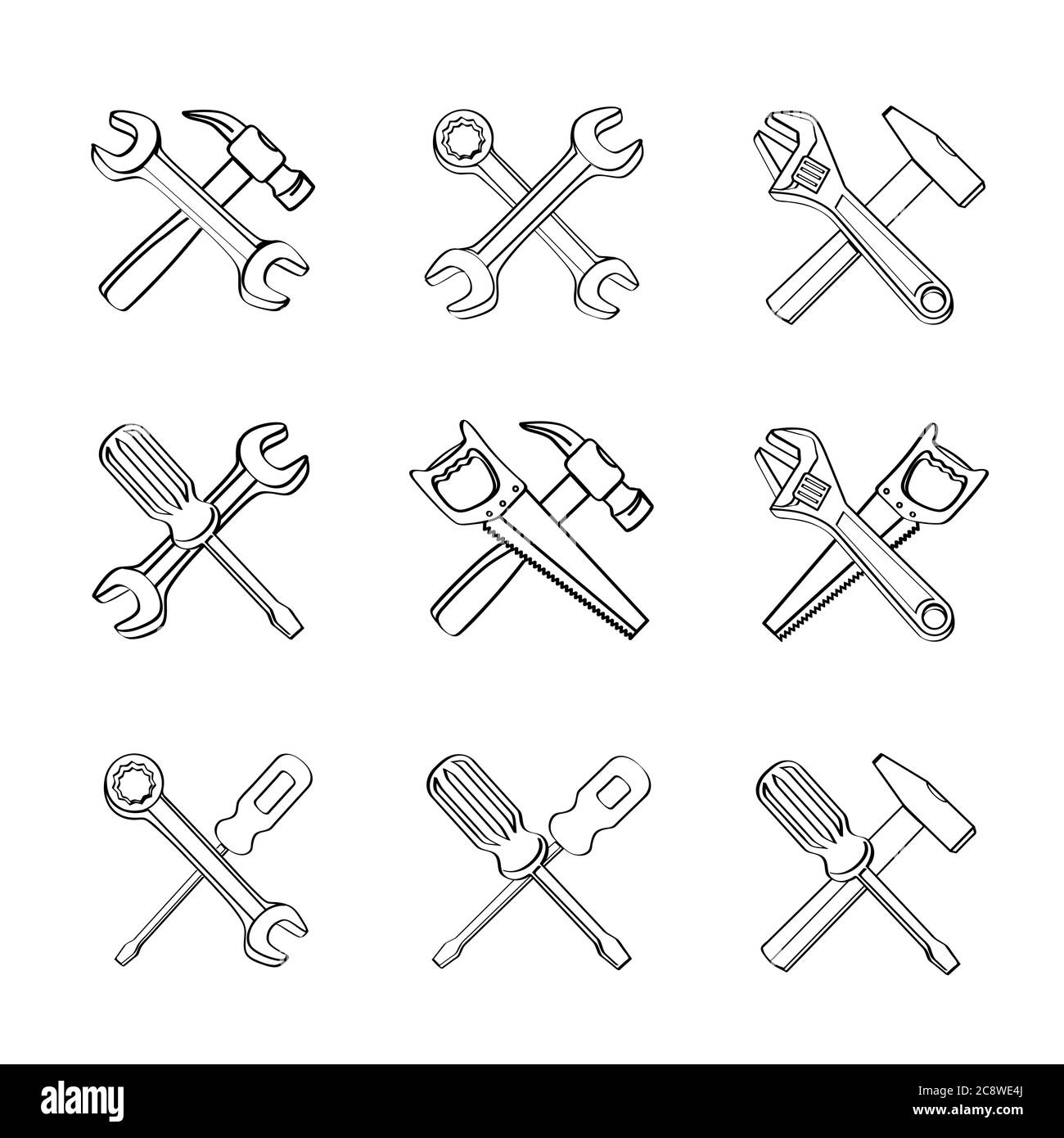 strumenti di disegno contorno sign symbols set Illustrazione Vettoriale
