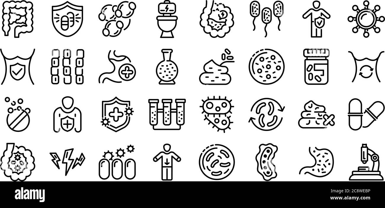 Set di icone probiotiche, stile contorno Illustrazione Vettoriale