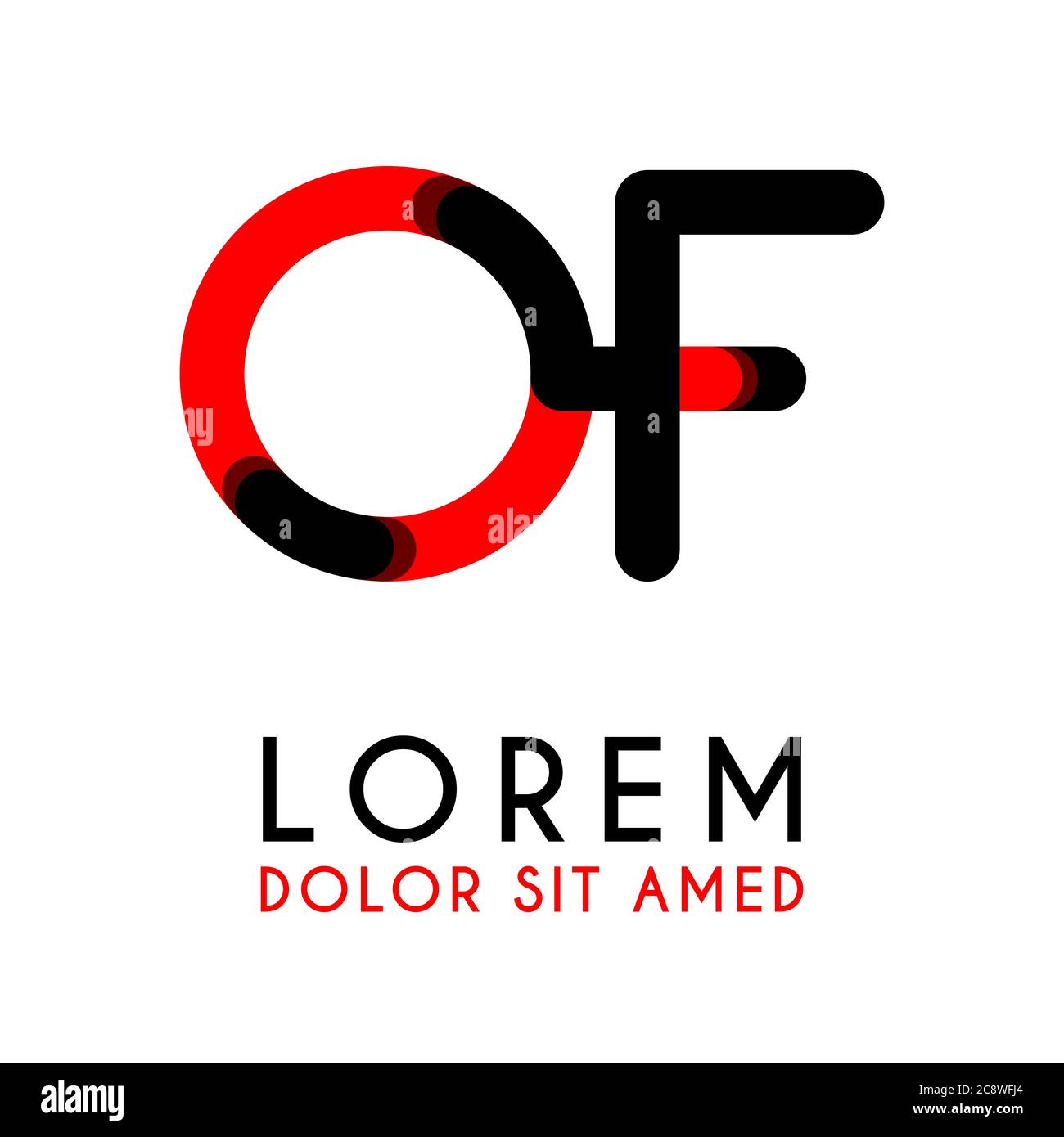 Lettera iniziale DI con nero rosso e angoli arrotondati Illustrazione Vettoriale