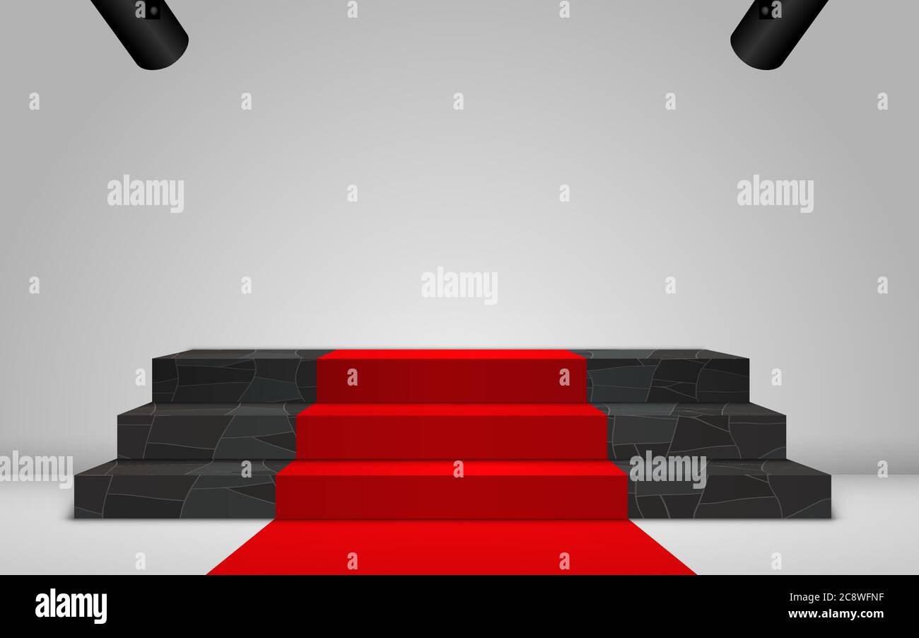 podio in marmo e faretto bianco nella stanza studio bianca Illustrazione Vettoriale