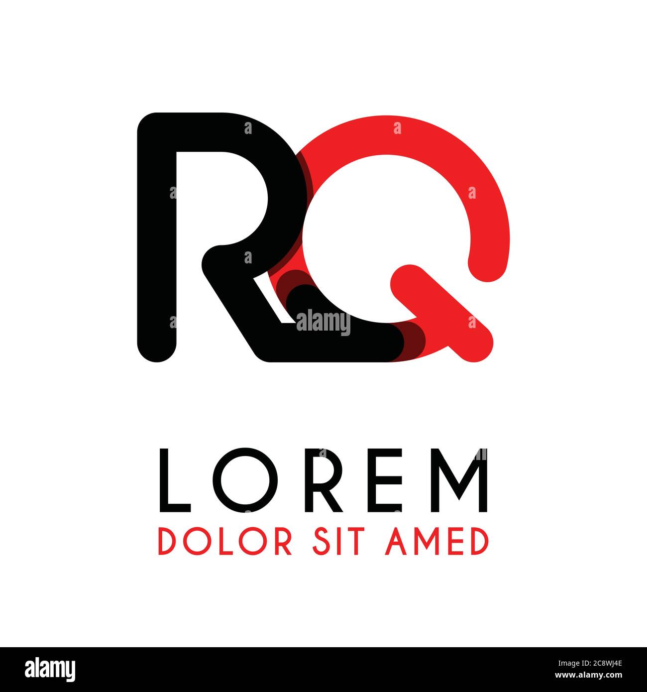 Lettera iniziale RQ con rosso nero e angoli arrotondati Illustrazione Vettoriale