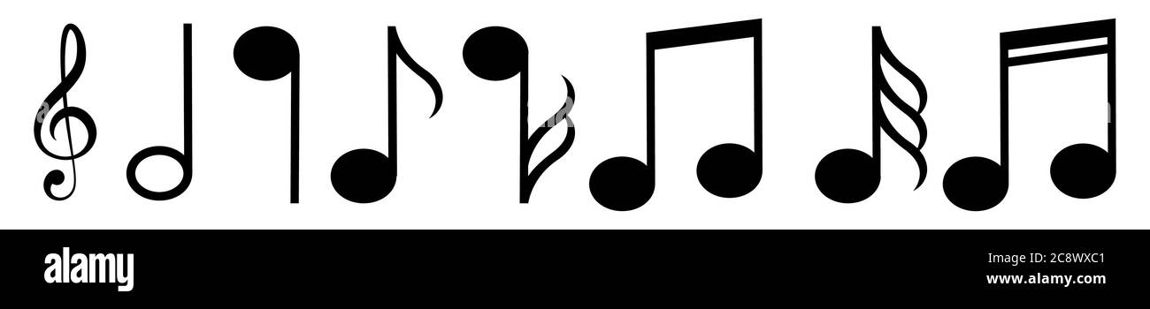 Set di icone note musicali. Simbolo di note nere su sfondo bianco - vettore stock. Illustrazione Vettoriale
