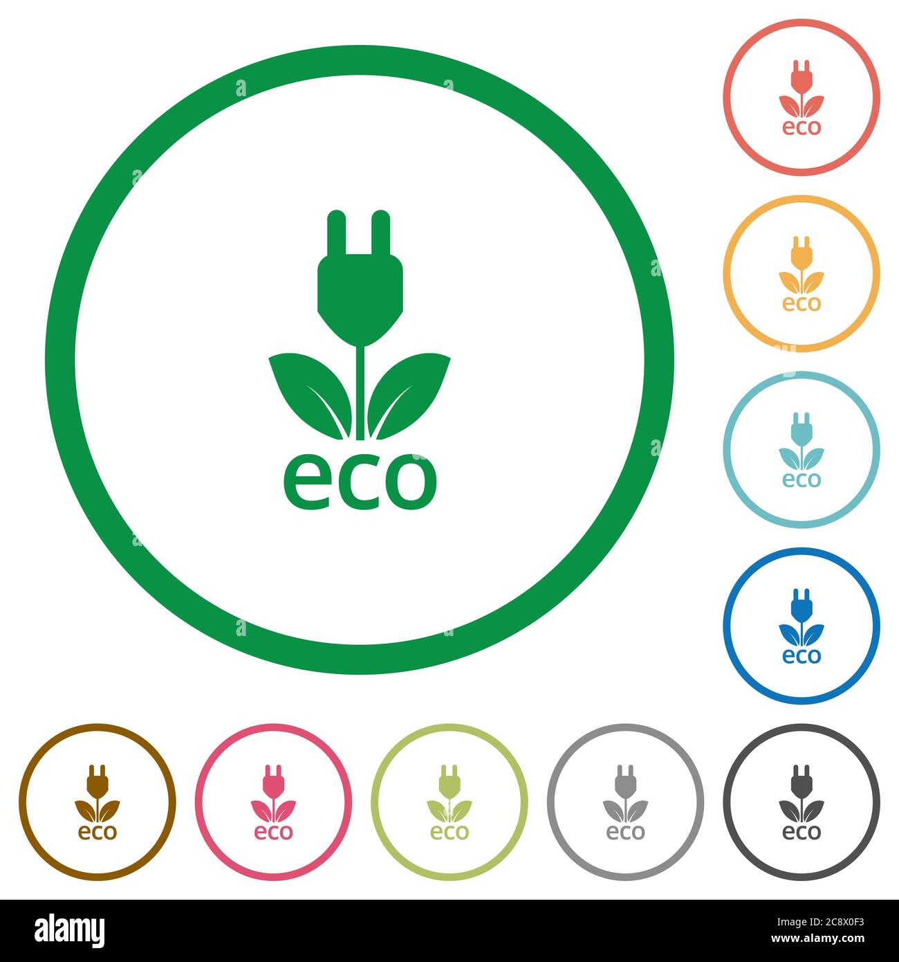 Set di icone piatte arrotondate a eco-energia su sfondo bianco Illustrazione Vettoriale