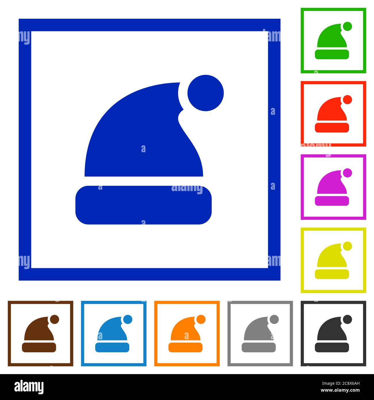 Set di icone piatte con cornice quadrata di colore santa Hat Illustrazione Vettoriale