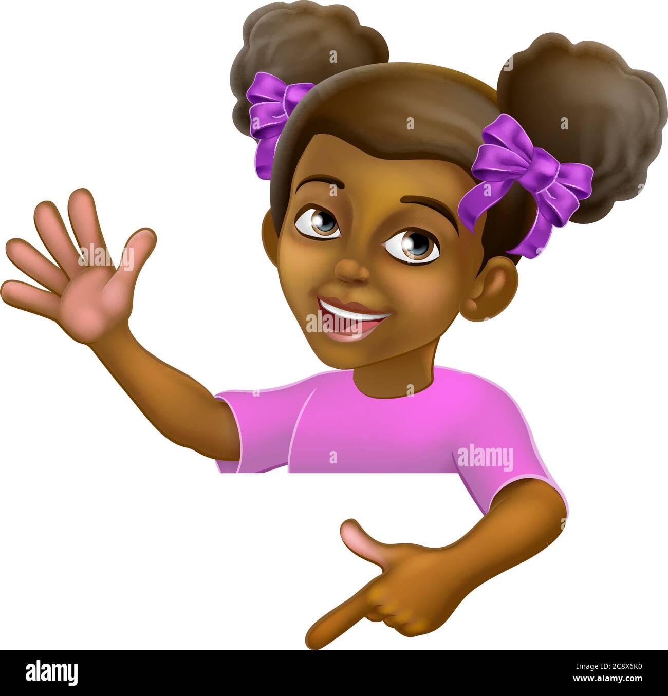 Cartello di puntamento per bambini Black Girl Cartoon Illustrazione Vettoriale