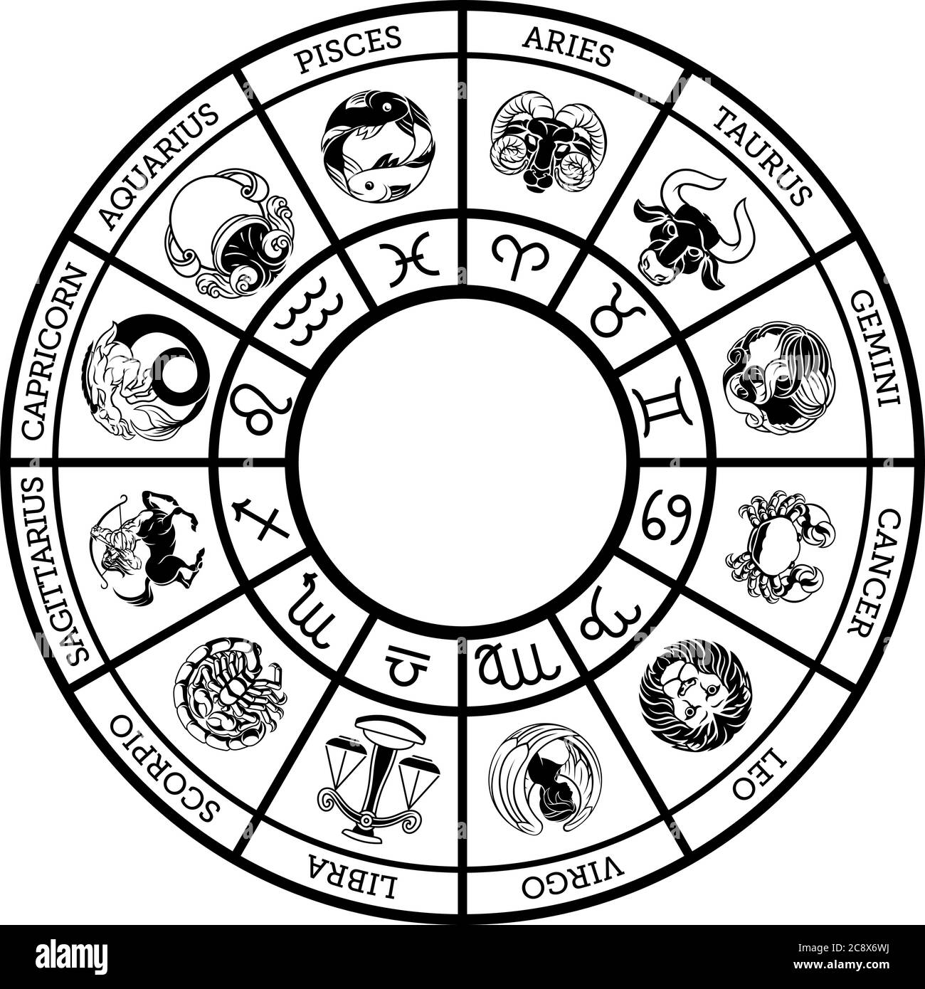 Stella segni zodiaco astrologia icona oroscopo Illustrazione Vettoriale