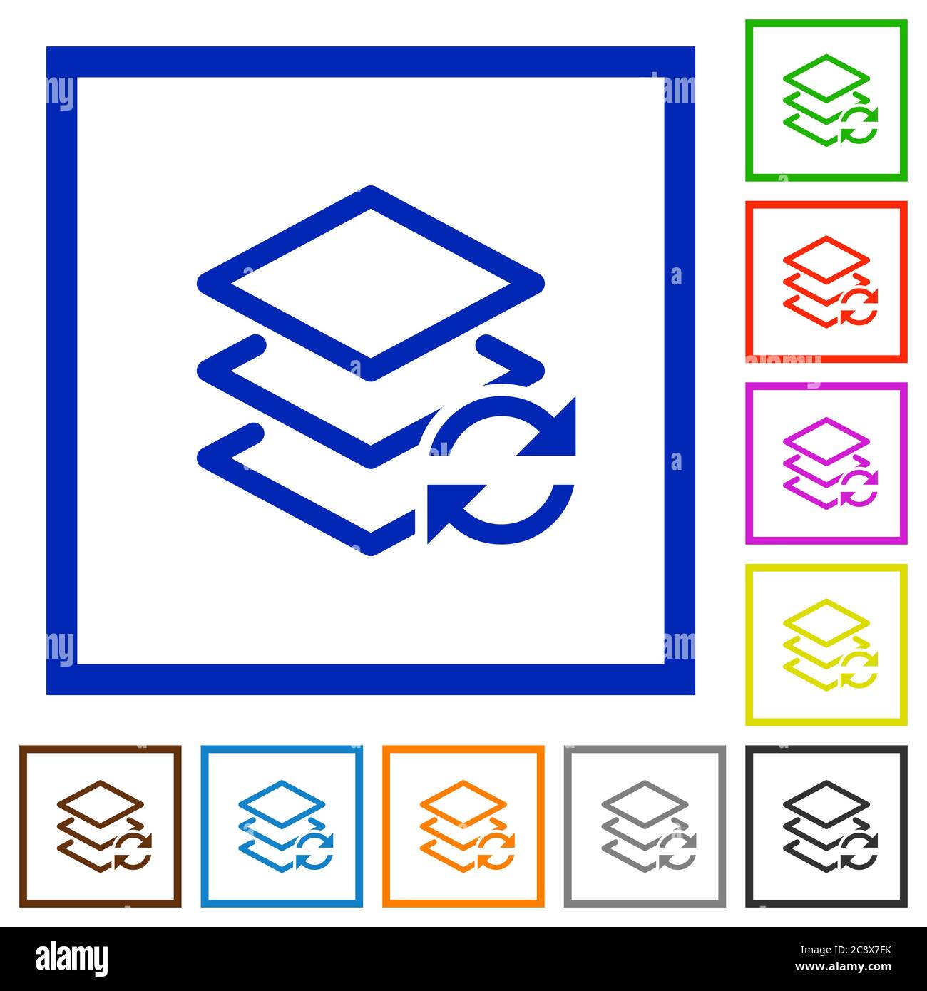 Set di icone piatte dei livelli di swap con cornice quadrata di colore Illustrazione Vettoriale