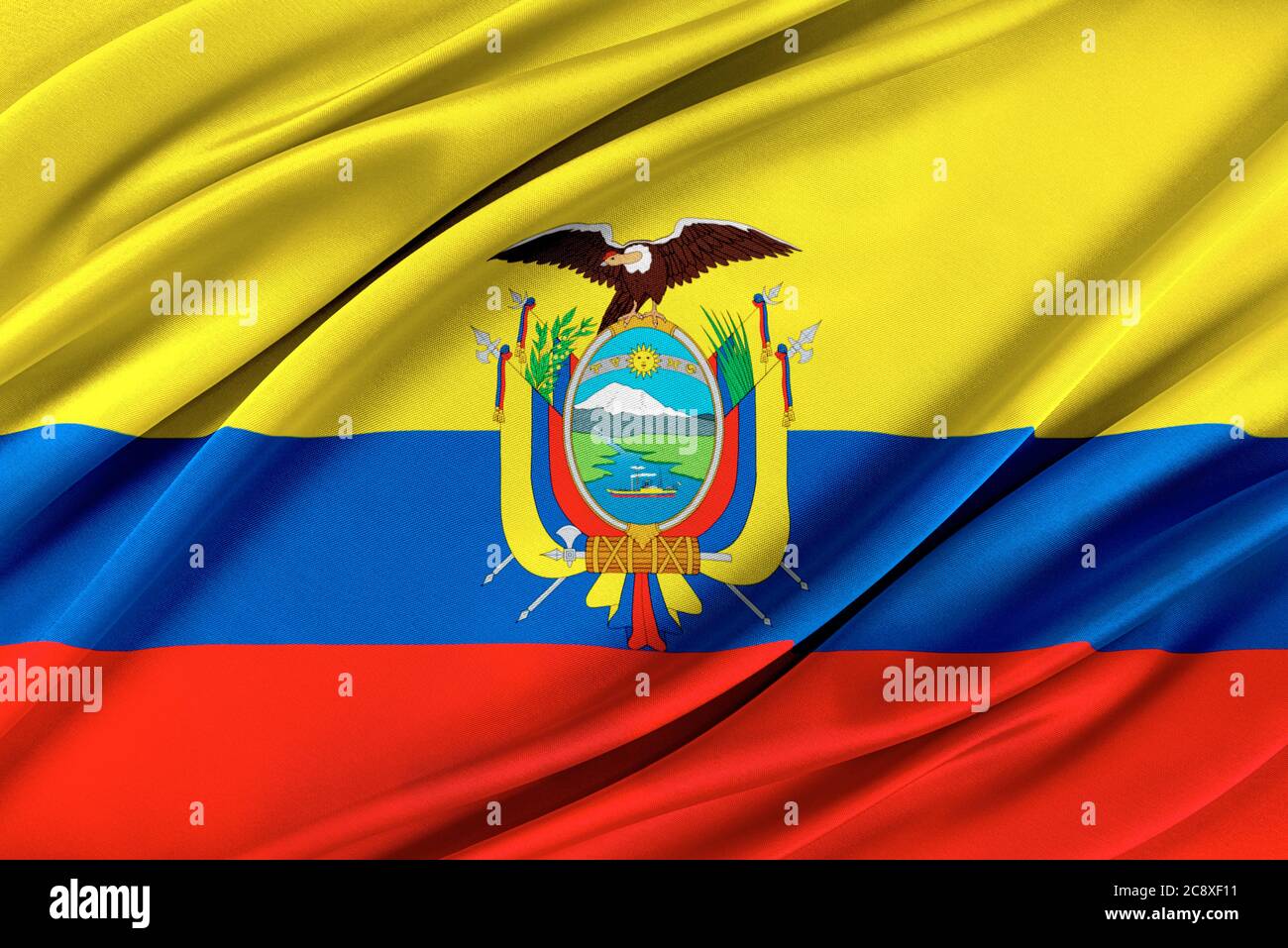 Bandiera colorata Ecuador che sventola nel vento. Foto Stock